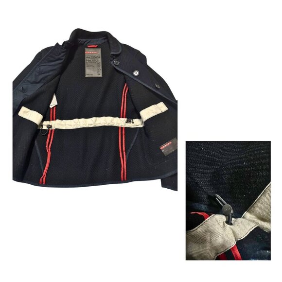 Prada Linea Rossa Wool Jacket Navy Blue Size L Made in Italy Early 2000s - Picture 12 of 14